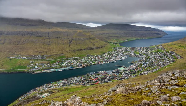 Klaksvik city on Bordoy island top view, Faroe Islands — Stock Photo, Image