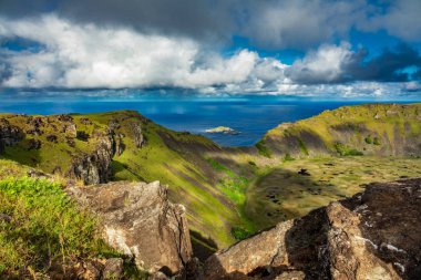 Tangata matu islets in Rapa Nui under Rano Kau clipart