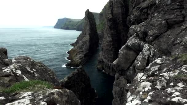 Cámara deslizante en la costa de las Islas Feroe — Vídeo de stock