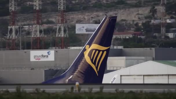 Cauda de avião Ryanair na pista — Vídeo de Stock