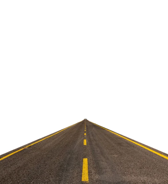 Isolated road on white background with yellow lines and small cars — Stock Photo, Image