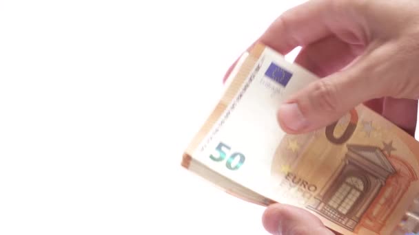 Folding wad of 50 eur bills — Stock Video