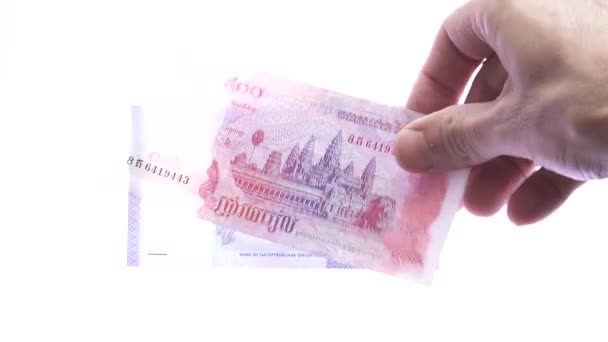 Throwing bills from different countries to light, loopable — Stock Video