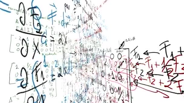 Las fórmulas matemáticas se acercan a la cámara en perspectiva — Vídeo de stock