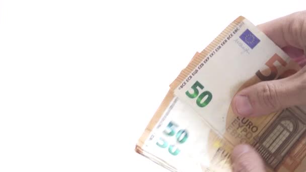 Počítání a skládací balíček 50 eur bankovek — Stock video