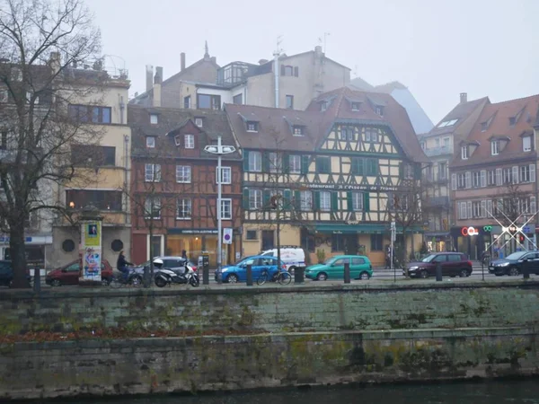 Cidade Nevoeiro Estrasburgo Casas Casas Velhas — Fotografia de Stock