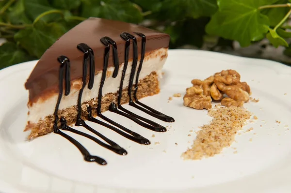 Шматочок Домашнього Горіхового Торта Шоколадом — стокове фото