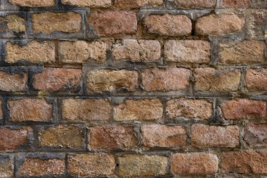 Arka plan veya duvar kağıdı olarak soluk kırmızı tuğla duvar çok eski. Tuğla doku ve desen