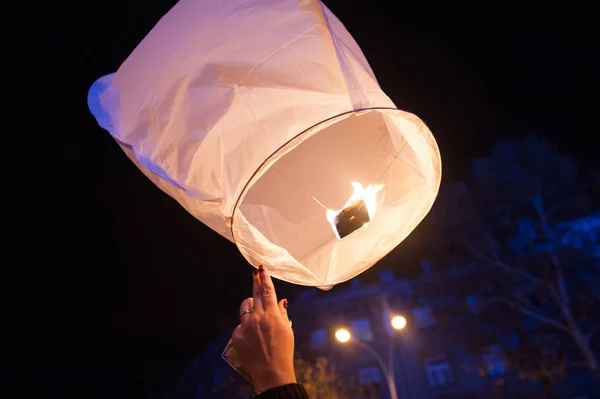 Lancering Van Rijstpapier Hete Lucht Ballonnen Tijdens Festival Zagreb Drijvende — Stockfoto