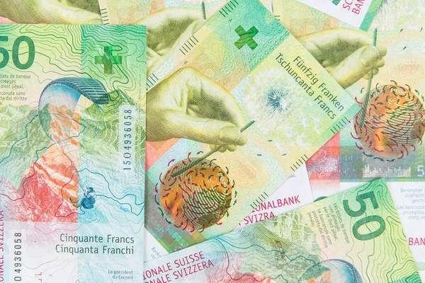Nouveau Cinquante Franc Suisse Bankonote Comme Fond Papier Peint Billets — Photo