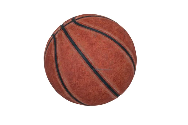 Oude Gebruikte Oranje Basketbal Witte Achtergrond — Stockfoto