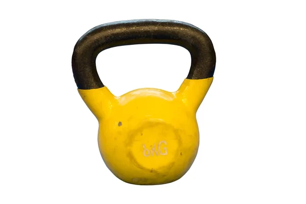 Białym Tle Żółty Kettlebell Sprzęt Fitness — Zdjęcie stockowe