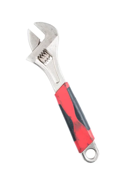 Adjustable Wrench Red Handle Isolated White Background Path Saved Construction — Stock Photo, Image