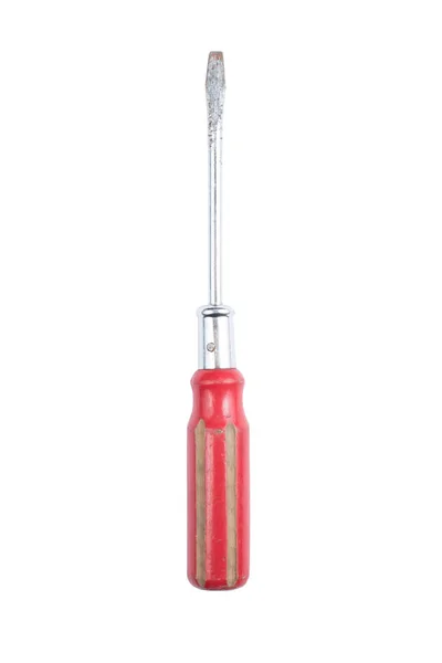 Old Used Red Screwdriver Flat Mouth Flat Blade Screwdriver Isolated — Stock Photo, Image