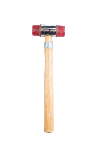 Small Hammer Wooden Handle Red Rubber Head Isolated White Background — Stock Photo, Image