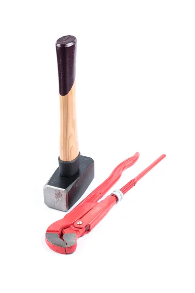 Kis Sledgehammer Fából Készült Fogantyú Piros Állítható Fogó Elszigetelt Fehér — Stock Fotó