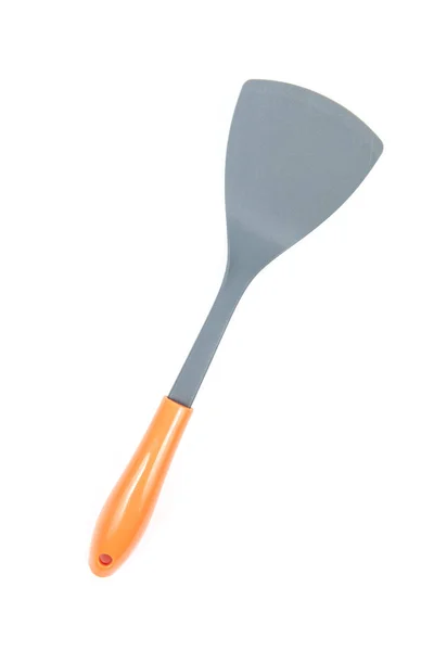 Spatule Cuisine Plastique Gris Avec Poignée Orange Isolée Sur Fond — Photo