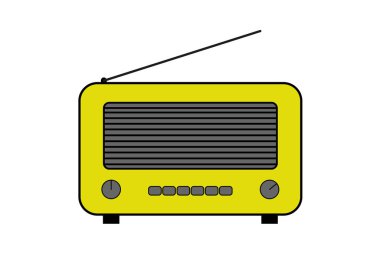 Eski ve retro tarzı radyo. Düz stil vektör çizim. Sarı radyo simgesi ve sembolü. Seviyelendirilmiş vektör çizim.