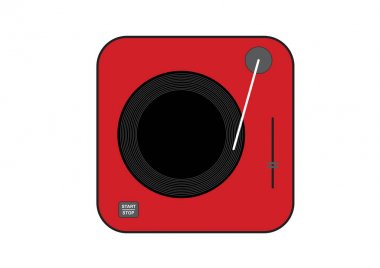 Kırmızı vinil pikap simgesi. Düz stil vektör çizim. Kırmızı gramofon