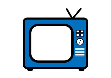 Mavi retro televizyon vektör çizim. Düz stil vektör. Televizyon kutsal kişilerin resmi, beyaz arka plan üzerinde yüzey izole sembolü