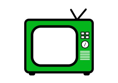 Yeşil retro televizyon vektör çizim. Düz stil vektör. Televizyon kutsal kişilerin resmi, beyaz arka plan üzerinde yüzey izole sembolü