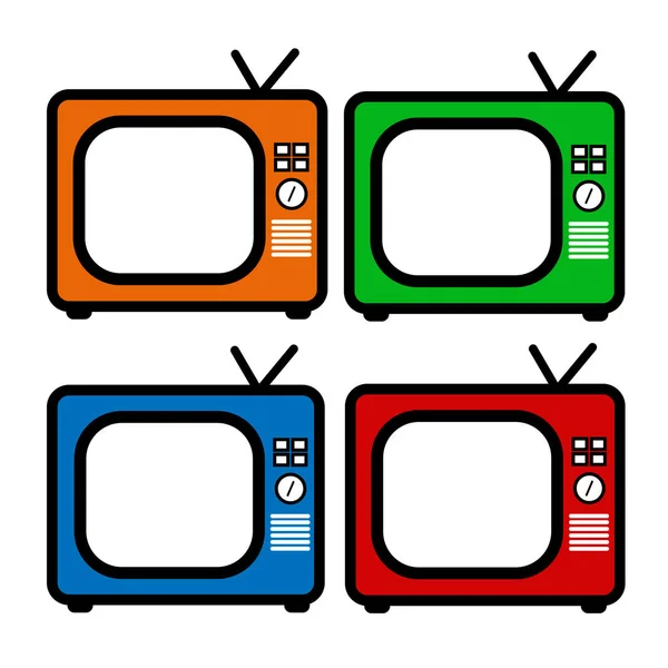 4 레트로 tv 벡터 그림의 집합입니다. 평면 스타일 벡터입니다. 텔레비전 아이콘, 흰색 배경, 표면에 절연 기호 — 스톡 벡터