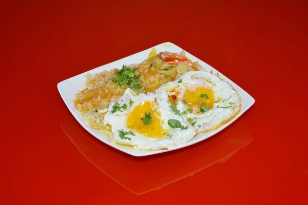 Comida Comida Comer Comer Plato Placa Café Deliciosos Huevos Fritos —  Fotos de Stock