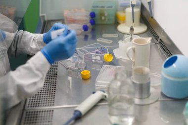 Bilim adamı laboratuvarda araştırma yapıyor.