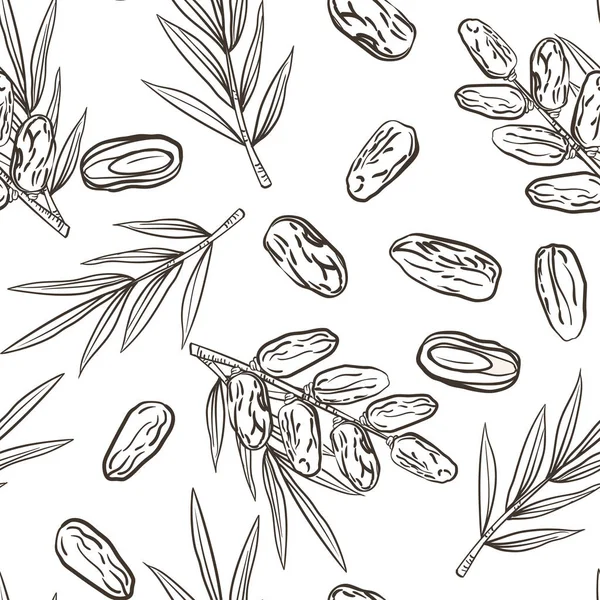 Nahtloses Muster mit Dattelfrüchten und Palmen — Stockvektor
