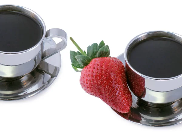 Jordgubbar och kaffe — Stockfoto