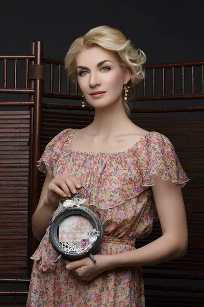 Beautiful girl with vintage clock — Stock Photo, Image