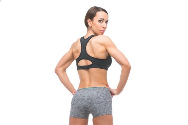 Güzel uygun kız spor sutyen ve şort