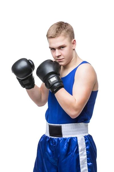 Mladý boxer sportovec v barvě modré sport — Stock fotografie