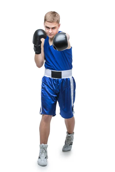 年轻的拳击手运动员在蓝色运动套装 — 图库照片
