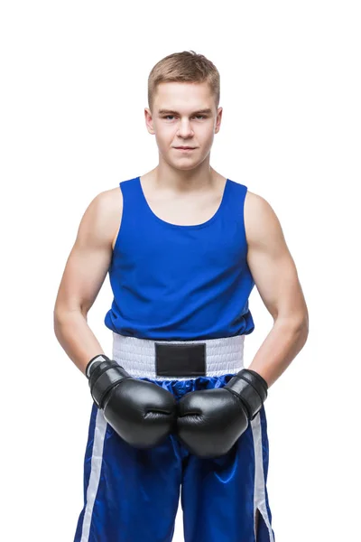Junger Boxer im blauen Sportanzug — Stockfoto