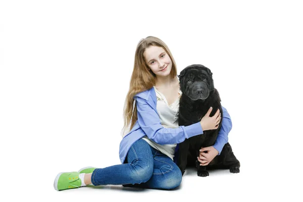 Adolescente avec chien — Photo