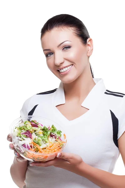 Menina bonita com salada — Fotografia de Stock