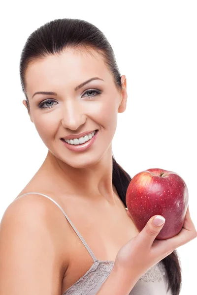 Hermosa chica con manzana roja —  Fotos de Stock