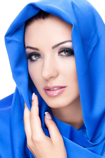 Beautiful girl in blue shawl Royalty Free Stock Photos