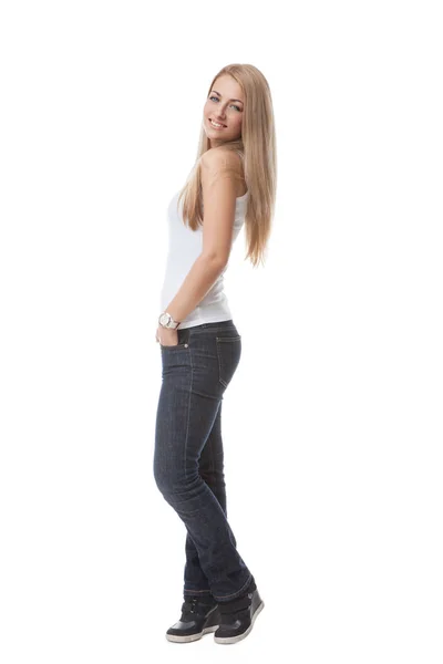 Menina bonita em jeans — Fotografia de Stock