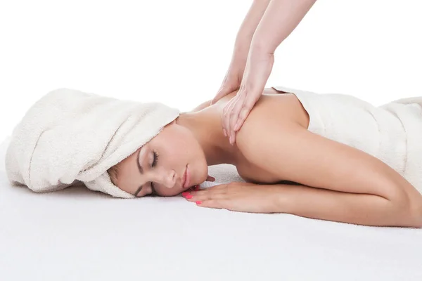 Beautiful girl getting back massage Stock Image