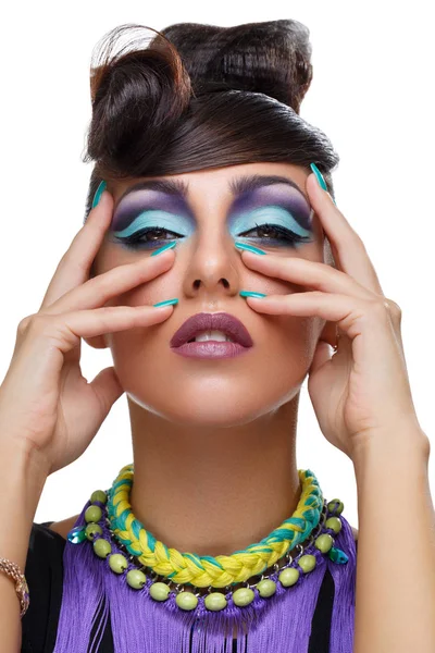 Beautiful girl with bright vivid purple make-up — Stock Photo, Image