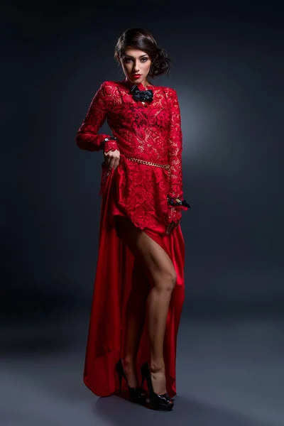 Beautiful girl in lace silk dress — Stock Photo, Image