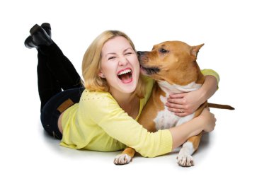 Amstaff köpek ile kız