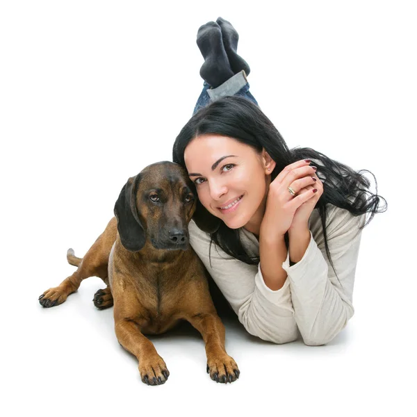 Beautiful girl with dog — Stock Photo, Image