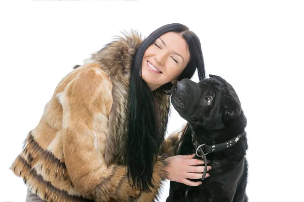 黒 shar pei の犬と少女 — ストック写真
