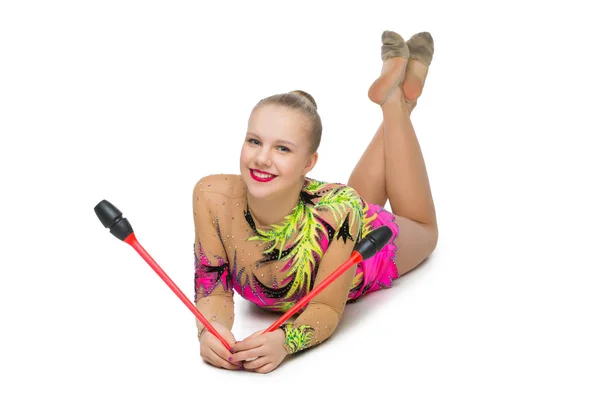 Beautiful teenage gymnast girl — Stock Photo, Image