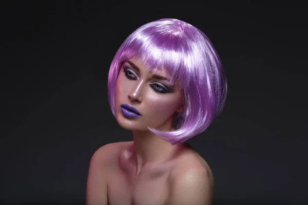 Beautiful girl in purple wig — Stock Photo, Image