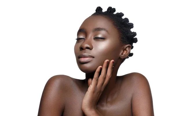 Beautiful black girl touching face — Stock Photo, Image