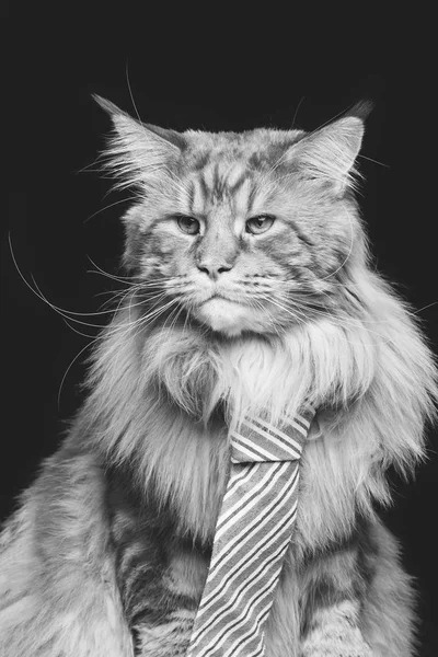 Vacker maine coon katt med mannen slips — Stockfoto